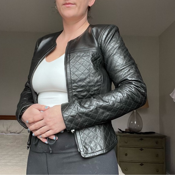 Classic Black Quilted Short Leather Jacket Moto Buttery Lambskin Leather Coat - Picture 14 of 14